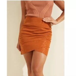 NWT Women GUESS Rosalba Faux-Leather Mini Skirt Ginger Spice XS